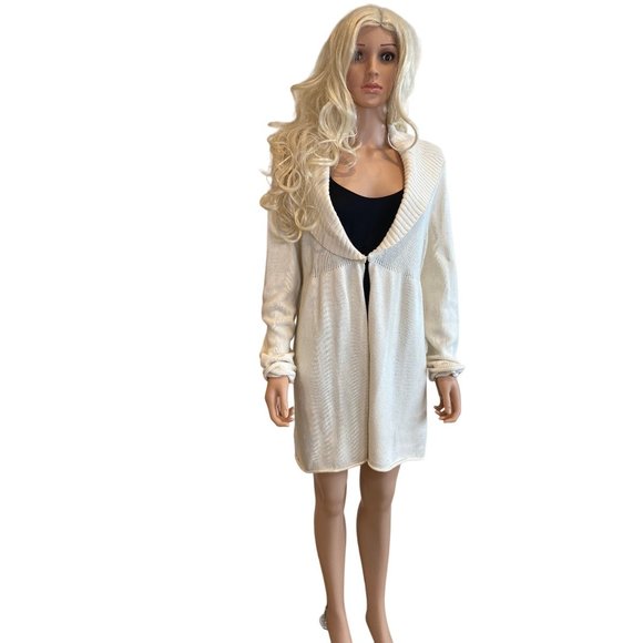 Sundance Knit Sweater Long Cardigan Ivory Shawl Collar M/L Cotton Nylon - Picture 14 of 16